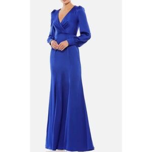 IEENA for Mac‎ Duggal Royal Blue Satin V-Neck Long Sleeve Gown Dress 4